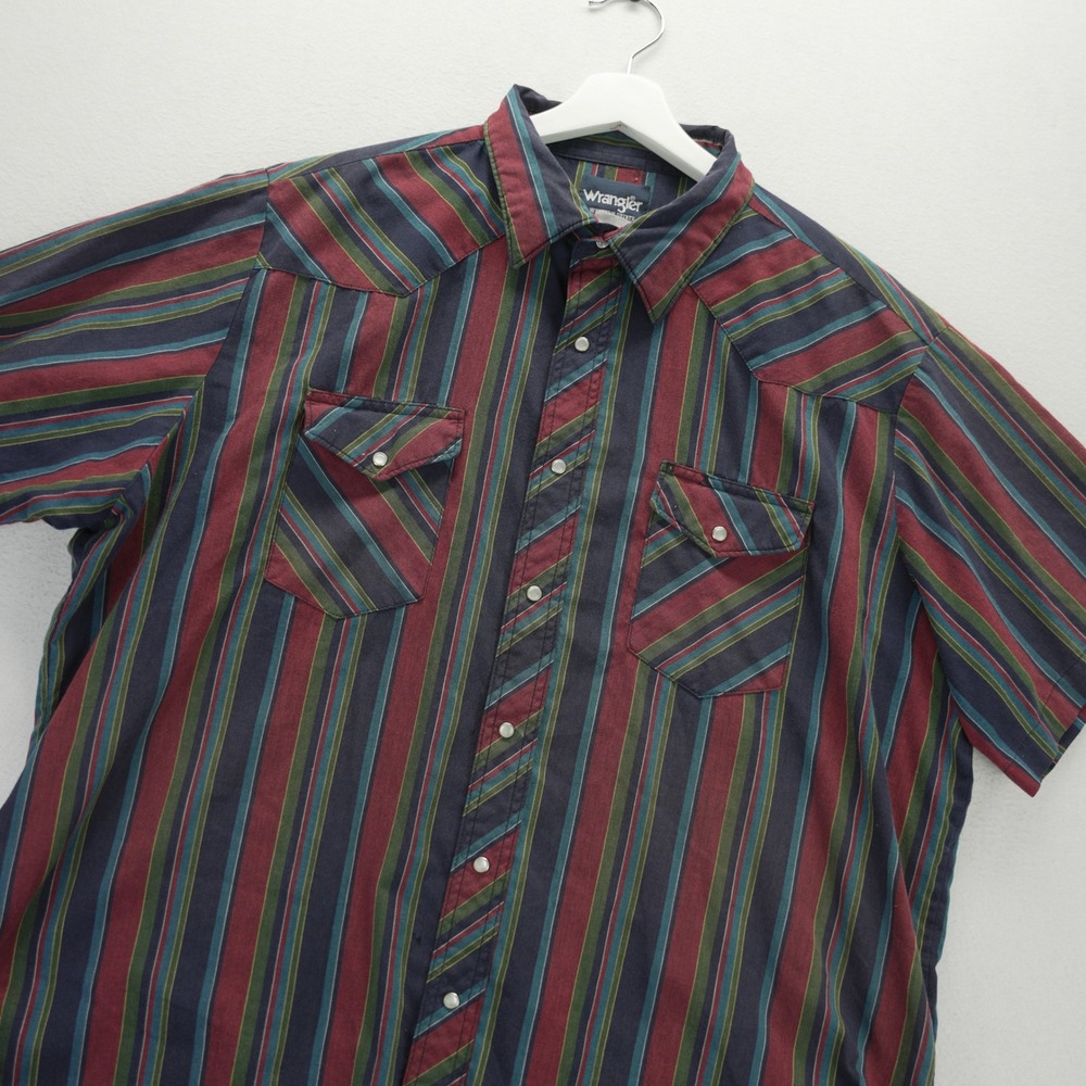 Wrangler Western Shirt Mens XXL Short Sleeve Pearl Snap Striped Multi-Color